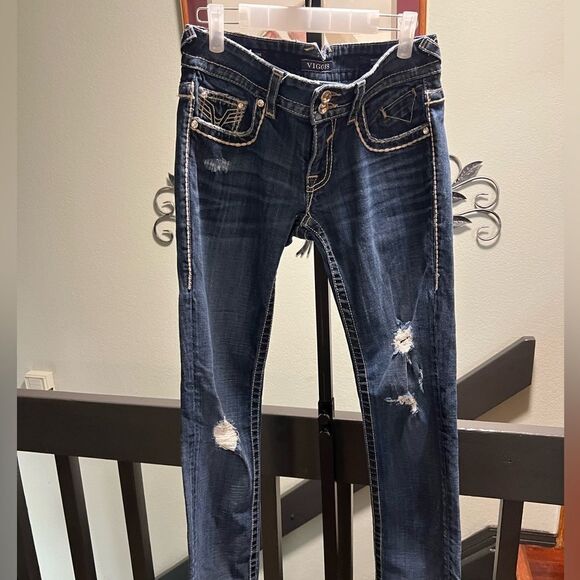 EUC Vigoss Women's Blue Distressed Jeans 26 x 32 New York Straight #JTA006 - Picture 1 of 10